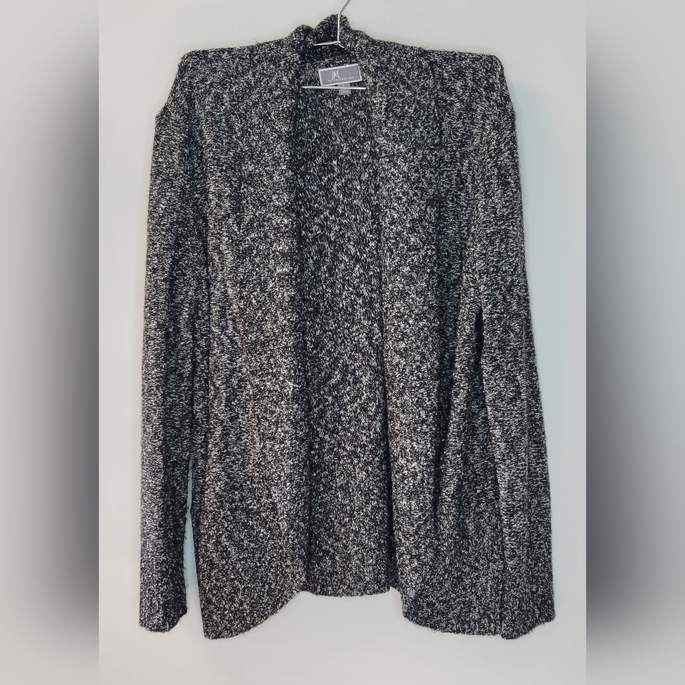 JM Collection Black White Sweater Open Cardigan Jacket Cover Up Sz L